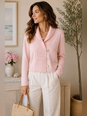Cato Pink Shawl Collar Button‎ Front Cardigan Sweater Size XL
